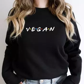 Friends Vegan Женская толстовка с длинными рукавами и графическим рисунком Толстовки с круглым вырезом Уличная одежда Свободные джемперы Женская одежда Femme Tops S чёрный