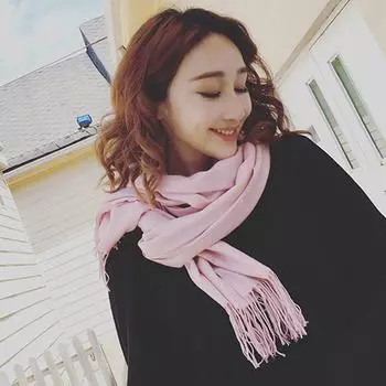 Кашемировый шарф с бахромой, длинный женский теплый однотонный шарф, осенне-зимняя шаль