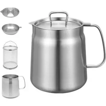 Фритюрница из нержавеющей стали объемом 2 л с сетчатым фильтром – фильтр для жира и экономия масла для бекона для легкой жарки и хранения 1.5L серебряный