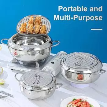 Фритюрница из нержавеющей стали с крышкой, японская глубокая сковорода с контролем температуры 20cm