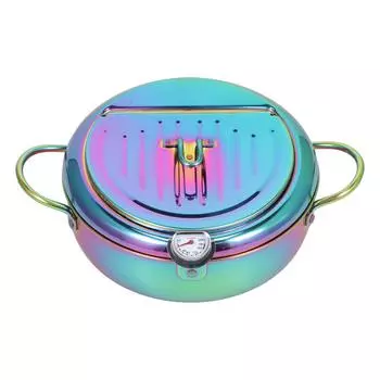 Фритюрница из нержавеющей стали с термометром 3,2 л, глубокая кастрюля с антипригарным покрытием, кухонная утварь, аксессуар для кухни синий