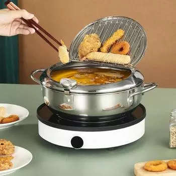 Фритюрница из нержавеющей стали с термометром, крышкой, зажимом для еды, подставкой для слива масла, многофункциональная 20cm