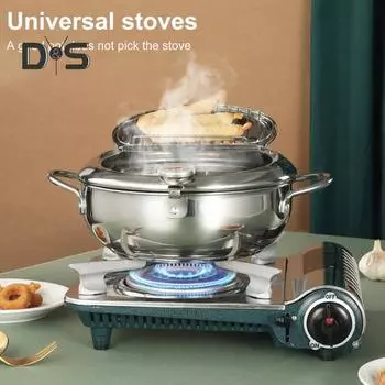 Фритюрница из нержавеющей стали с термометром, крышкой, зажимом для еды, подставкой для слива масла, многофункциональная японская сковорода для хрустящей пищи, домашнего использования на открытом воздухе 20cm