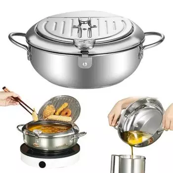 Фритюрница из нержавеющей стали с термометром, крышкой, зажимом для еды, подставкой для слива масла, многофункциональная 20cm