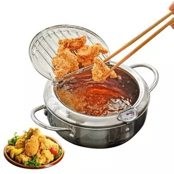 Фритюрница из нержавеющей стали с термометром, подставкой для слива масла, японская сковорода темпура 24cm