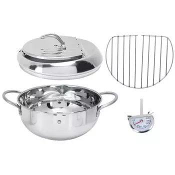 Фритюрница из нержавеющей стали с термометром, подставкой для сбора капель масла, многофункциональной съемной крышкой L