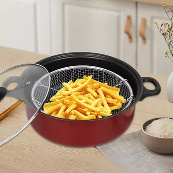 Фритюрница с антипригарным покрытием и крышкой. Многофункциональная сковорода для жарки дома и семьи. 24cm