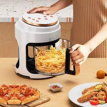 Фритюрница Visual Air Fryer 220 В, емкость 4 л, электрическая фритюрница без масла, автоматическая бытовая фритюрница с поворотом на 360° и сенсорным экраном, без масла EU чёрный