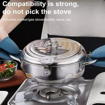 Фритюрница Yousheng из нержавеющей стали с термометром, подставкой для слива масла, японская сковорода темпура для приготовления чипсов и курицы 24cm