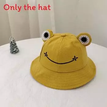 Frog Cute Cartoon Embroidery Children Adult Summer Sunshade Fisherman Hat Yellow Child