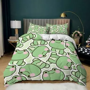 Frog Duvet Cover Cartoon Frog Bedding Set Full Size Cover Set for Women Teens Boys Kids Girls Gift Bedroom Decoration Queen Size 135x200cm 2pcs