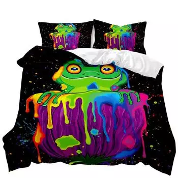 Frog Duvet Cover Set Cartoon Frog Twin Bedding Set Wild Animal Comforter Cover Kids Double Queen King Size Polyester Qulit Cover 70x133cm 2pcs
