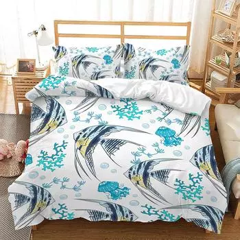 Frog Fish 3D Quilt Set Three-Piece Digital Set Four-Piece Set 135 * 200 (two-piece set) 90g