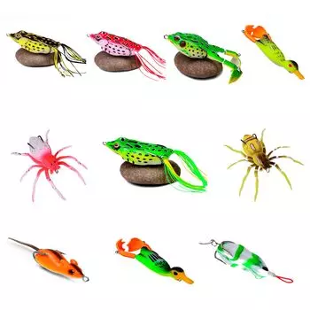 Frog Spider Mouth Trout Fishing Lure Surface Realistic Soft Bass Bait Assorted Lure, Kit, Freshwater/Saltwater, Frog, (10 Lures)