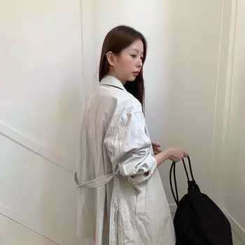 From anna retro lapel medium and long women, autumn loose and versatile coat One Size легкие хаки