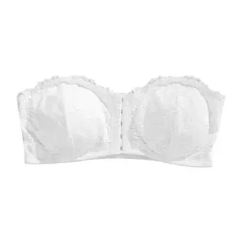Front-Buckle Lace Strapless Women s Tube Top: Enhances Bust, Non-Slip, Breathable, Beautiful Back, White. XL