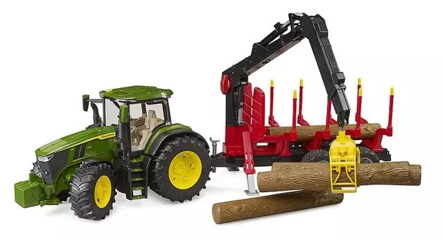 фронтальный погрузчик bruder JD 7R 350 и лесной прицеп (с 4 бревнами) BR03154
