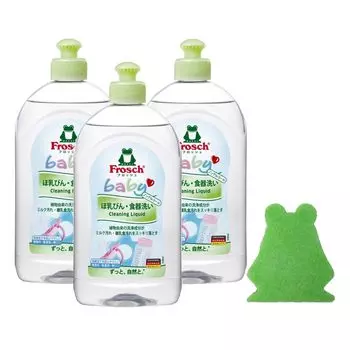 Frosh Baby Детская бутылочка для мытья 500 мл x 3 бутылки с губкой в виде лягушки Бутылка/Миска