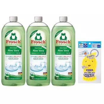 Frosh Dishwashing Detergent Aloe Vera 750ml x 3 Bottles with Zubizuba Sponge