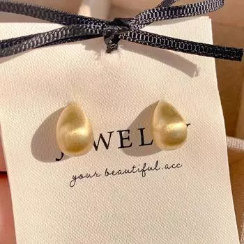 Frosted Brushed Bean-Shaped Stud Earrings Light Luxury Minority All-Matching Graceful Drop-Shaped Earrings Online Influencer Ear Jewelry Gold