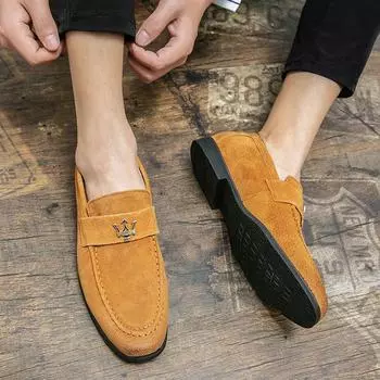 Frosted leather shoes men s spring new leather Doudou shoes cover feet lazy shoes youth soft sole soft surface casual single shoes 38 жёлтый