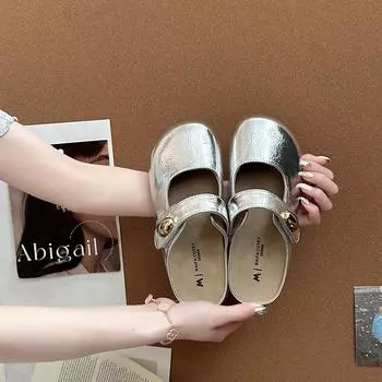 Frosted leather versatile casual sandals summer new wear trendy thick bottom beautiful bag head half slippers women 35