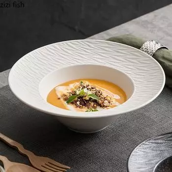 Frosted Texture Ceramic Bowl Restaurant Thick Soup Bowl Dessert Bowl Pasta Bowls Salad Bowls Molecular Food Specialty Tableware