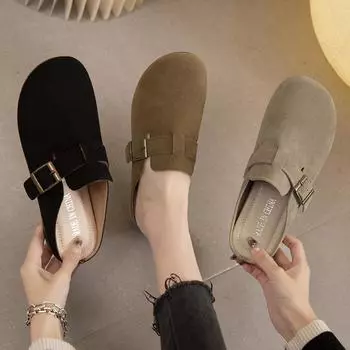 Frosted ugly cute Boken shoes women s 2025 spring new Mori flat-soled retro single shoes one-pedal round-headed beanie shoes 35 коричневый