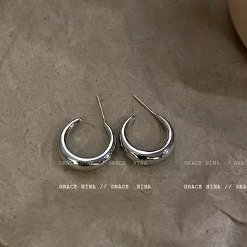 Frosty Style Fancy Women Western Style All-Matching Metal Circle Silver small circle earrings