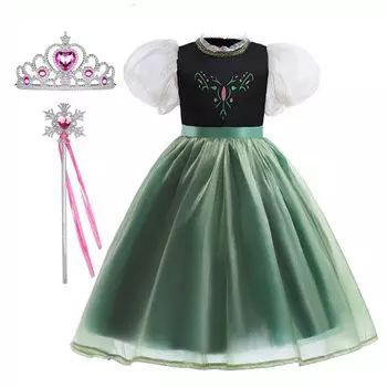 Frozen Anna Dress Princess Dress Tiara Snowflake Stick 3 Piece Set Kids Costume Girls 110 Anna Green [MANAMANA] Childrens [Товар]