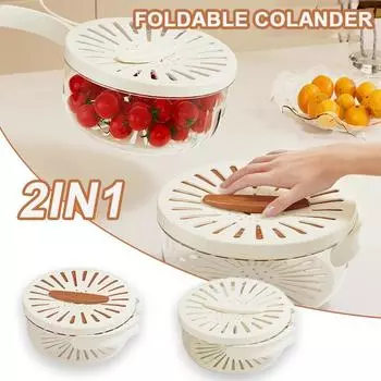 Fruit Drain Basket with Foldable Handle Plastic Vegetable Washing Bowl Multifunction Fridge Crisper Kitchen Cleaning Colander белый