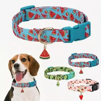 Fruit Print Polyester Dog Collar Set with Adjustable Buckles and Zinc Alloy Rings Stylish and Durable, Machine Washable S