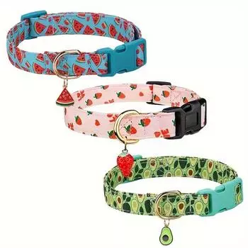 Fruit Print Polyester Dog Collar Set with Adjustable Buckles and Zinc Alloy Rings Stylish and Durable, Machine Washable S