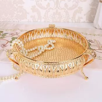 Fruit Stand Holder Storage Rack Metal Snack Plate Tray Party Home Decor Round