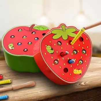Фруктовая форма Деревянный магнитный улов Красочные черви Игра Интерактивная детская игрушка в подарок Apple