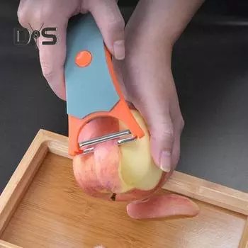 Фруктовая овощечистка 2-в-1 Многофункциональная кухонная терка для фруктов и овощей Двойная овощечистка для картофеля Эффективные инструменты для кухни оранжевый