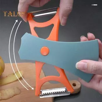 Фруктовая овощечистка 2-в-1 Многофункциональная кухонная терка для фруктов и овощей Двойная овощечистка для картофеля Эффективные инструменты для кухни оранжевый