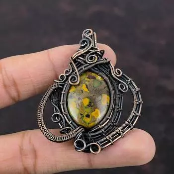 Фруктовая яшма, медный кулон, обернутый медной проволокой, антикварное медное украшение, подарок для мамы, кулон из настоящего драгоценного камня ручной работы, обернутый проволокой, ювелирные изделия