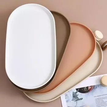 Фруктовая тарелка, десертный поднос, штабелируемый овальный поднос для еды, бесплатная тарелка для закусок, многоразовая тарелка для еды с гладкими краями для кухни белый