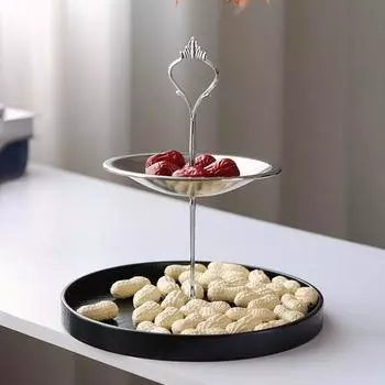 Фруктовая тарелка из цельного дерева, послеобеденный чай, двухслойная подставка для закусок, металлическая тарелка для конфет, закуска, тарелка для демонстрации сухофруктов