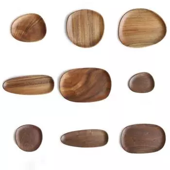 Фруктовая тарелка из массива ореха/акации, декоративная тарелка неправильной формы, поднос для послеобеденного чая Acacia Wood-2