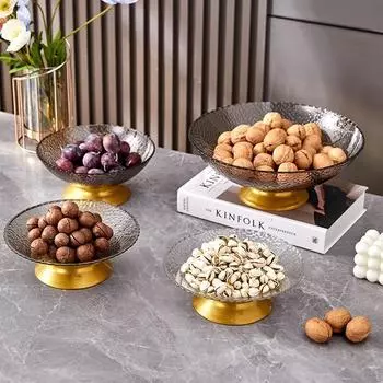 Фруктовая тарелка из ПЭТ с основанием с кованым узором, высокая барная тарелка для фруктов в гостиную, прозрачная креативная фруктовая тарелка для закусок пищевого класса