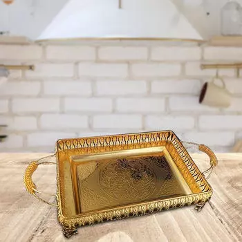 Фруктовая тарелка поднос для закусок с ручкой, прямоугольные подарки золотые декоративные подносы для завтрака украшение для торта