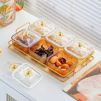 Фруктовая тарелка, разделенная на подносы, закуски с крышкой, съемные блюда для закусок и овощей Transparent