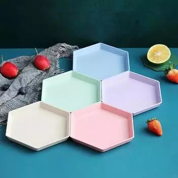 Фруктовая тарелка, шестигранная вечеринка, десерт, закуски, продукты, пшеничная солома, утолщенный поднос, принадлежности для фруктовой тарелки розовый