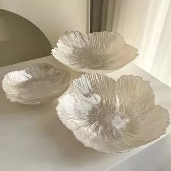 Фруктовая тарелка в форме цветка в скандинавском стиле, бытовая хрустальная стеклянная перламутровая белая тарелка для хранения закусок, большая емкость