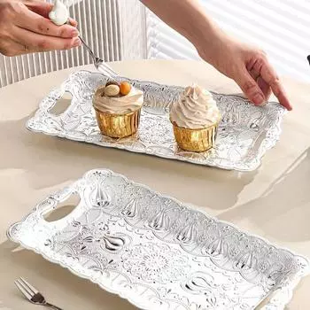 Фруктовая тарелка Yousheng, сервировочный поднос для вечеринки, небьющаяся фруктовая тарелка, закуски, десерт, многоразовый поднос, рождественский декор ресторана серебряный