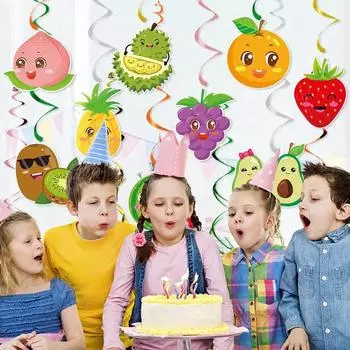 Фруктовая вечеринка с мультяшными фруктами, подвесные завитки, детский летний баннер на день рождения с фруктами, алоха-луау, вечеринка с ананасами и арбузами, фруктовые подвески