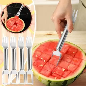 Фруктовая вилка из нержавеющей стали с двумя головками для нарезки арбуза, фруктовая вилка, многофункциональная, 4 предмета One Size серебряный