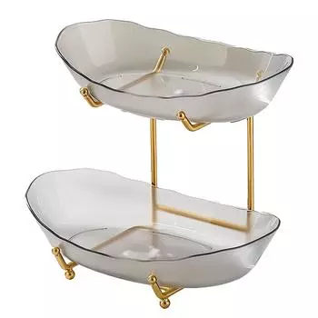 Фруктовница для кухонной стойки, двухъярусная акриловая корзина для фруктов с сервировочными мисками и металлической подставкой 2 Tier серый